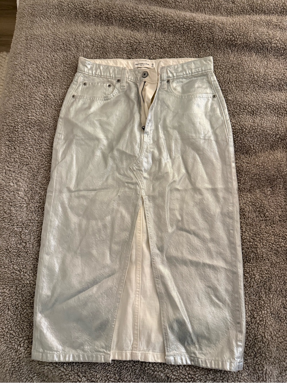 Abercrombie & Fitch Cream High-Rise Denim Skirt